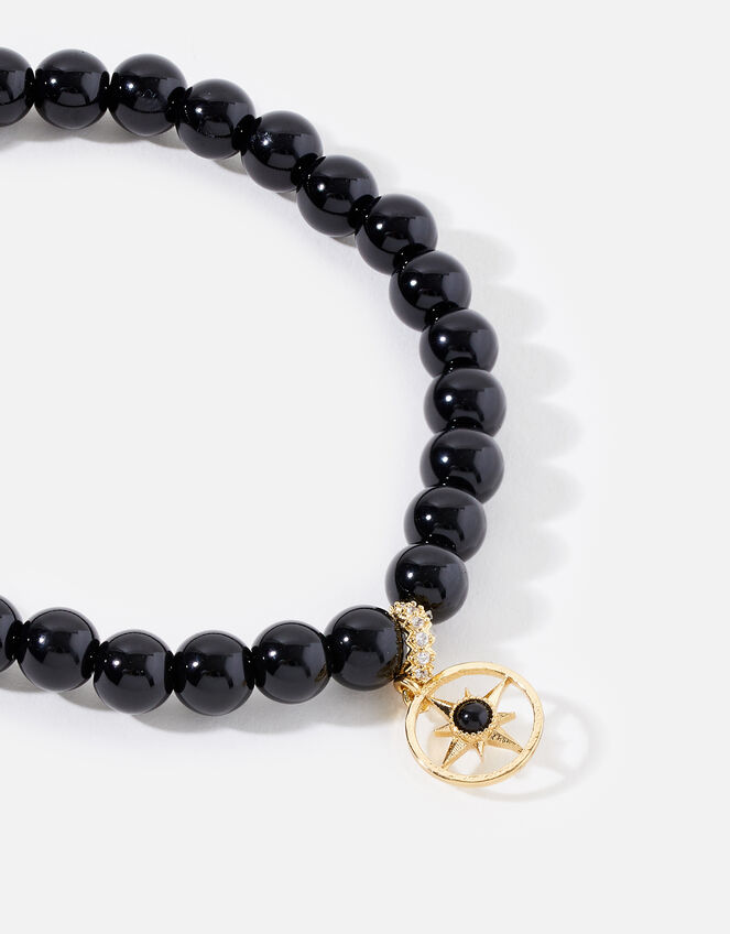 14ct Gold-Plated Onyx Stone Charm Bracelet, , large