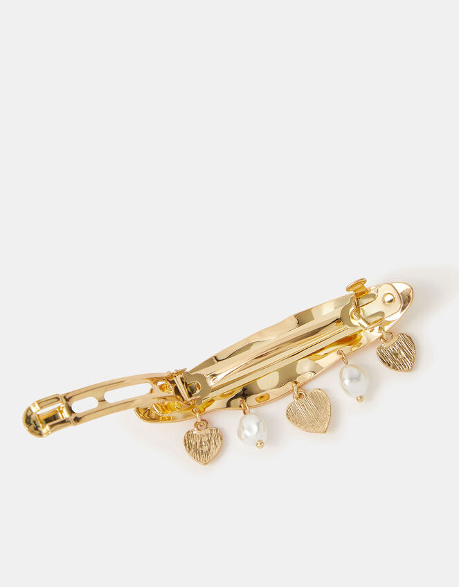 Heart & Pearl Charm Barrette Hair Clip, , large
