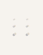 Sterling Silver Crystal Earrings Set of Three, , large