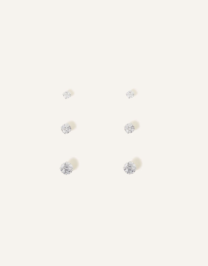 Sterling Silver Crystal Earrings Set of Three, , large