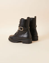Lace Up Buckle Detail Boots, Black (BLACK), large
