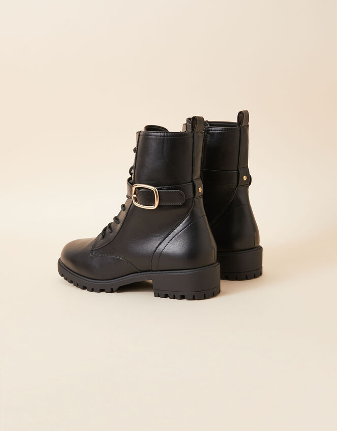 Lace Up Buckle Detail Boots, Black (BLACK), large