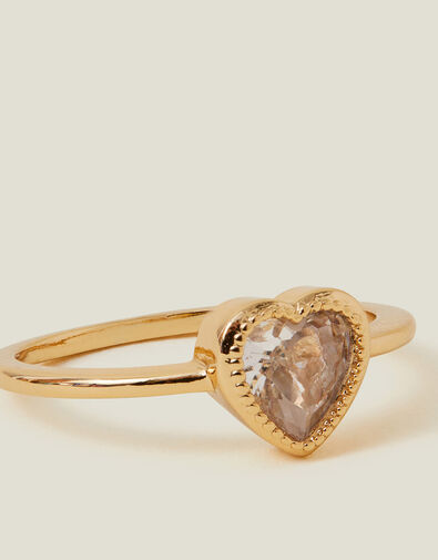 14ct Gold-Plated Sparkle Heart Ring, Gold (GOLD), large
