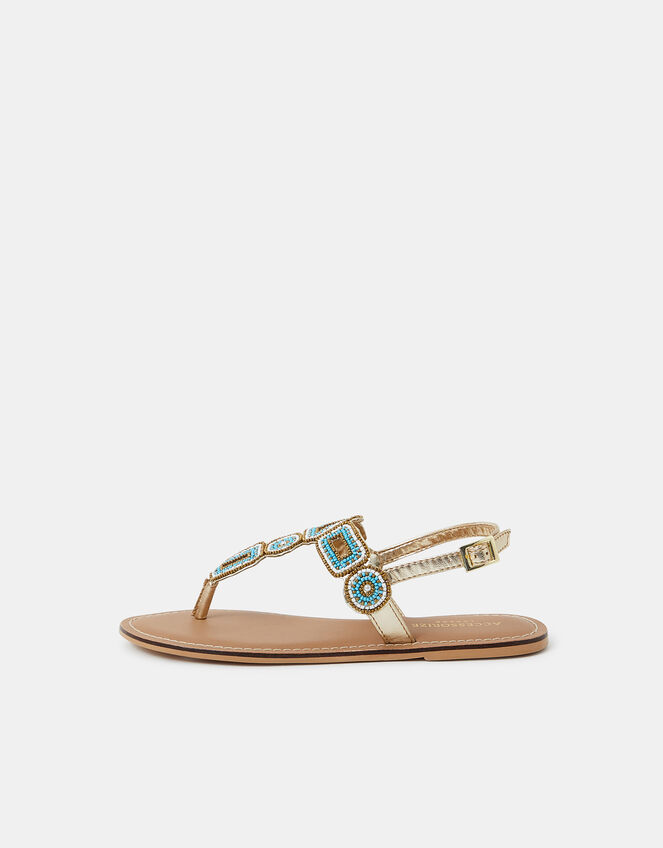 Beaded Geometric Strap Sandals, Blue (TURQUOISE), large