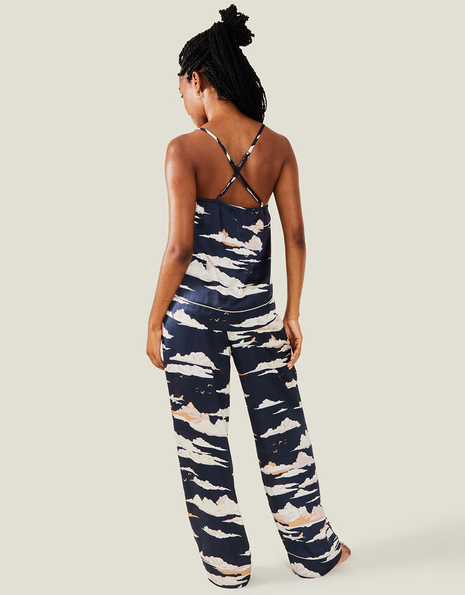 Vacation Print Satin Pyjama Set, Blue (NAVY), large