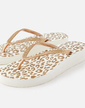 Glitter Leopard Wedge Flip Flops, Gold (GOLD), large