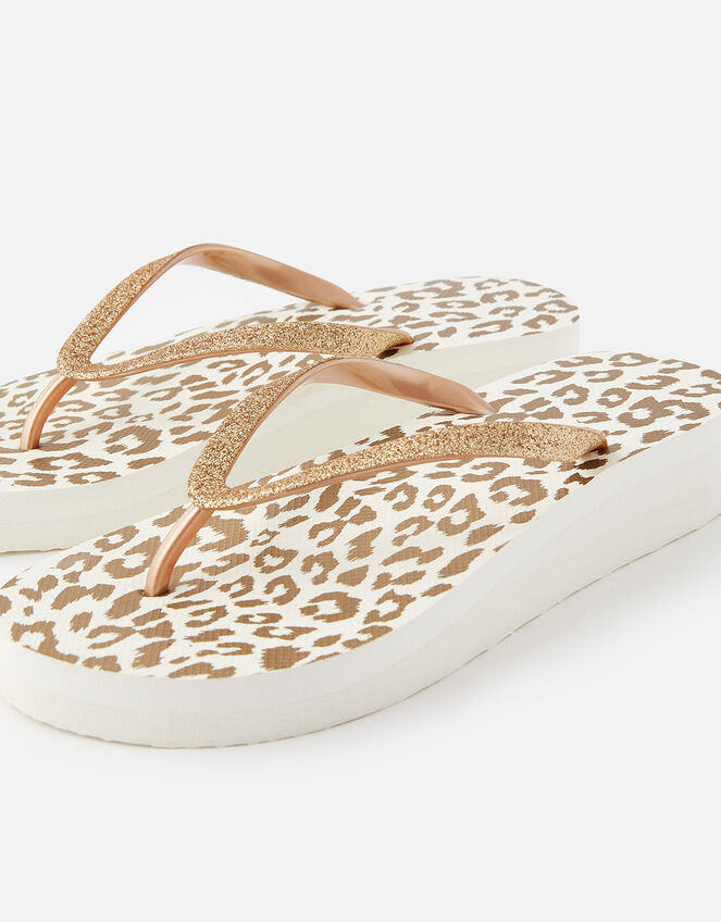 Glitter Leopard Wedge Flip Flops, Gold (GOLD), large