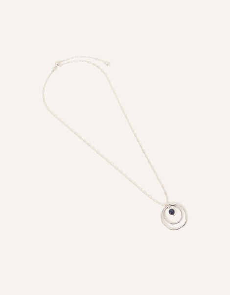 Sterling Silver-Plated Lapis Lazuli Organic Circle Necklace, , large