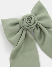 Corsage Bow Barrette Hair Clip Green, , large