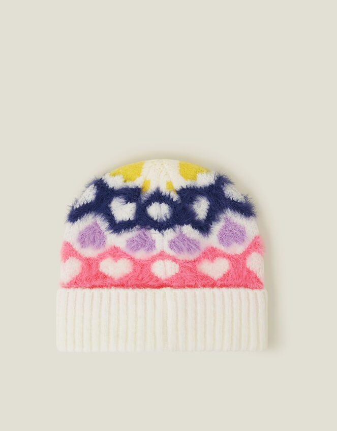 Girls Heart Beanie Hat, Multi (BRIGHTS MULTI), large