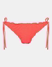 Frilly Seersucker Tie Bikini Bottoms, Orange (CORAL), large