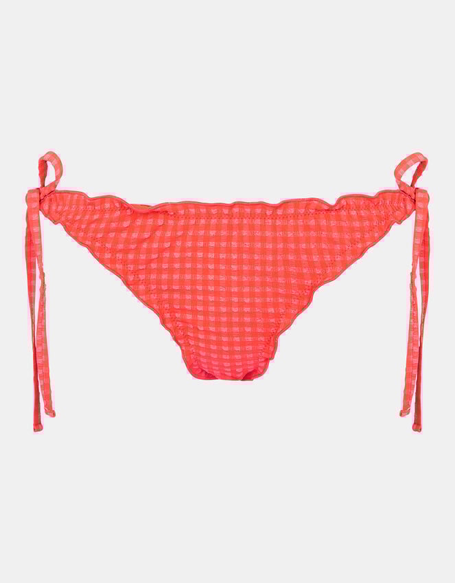 Frilly Seersucker Tie Bikini Bottoms, Orange (CORAL), large