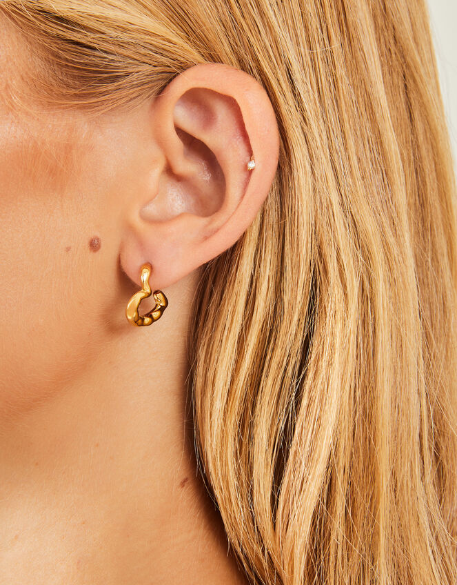 14ct Gold-Plated Heart Hoop Earrings, , large