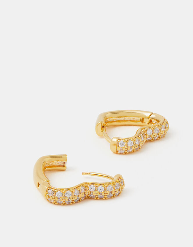 14ct Gold-Plated Diamanté Heart Hoop Earrings, , large