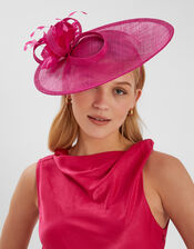 Large Disc Feather Corsage Fascinator, Pink (FUCHSIA), large