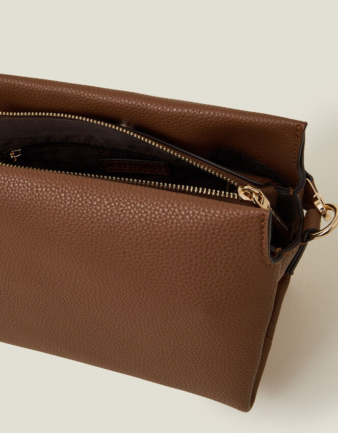Braid Strap Faux Leather Cross-Body Bag, Tan (TAN), large