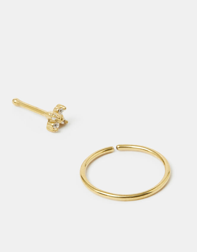 2-Pack 14ct Gold-Coated Surgical Steel Nose Rings, , large