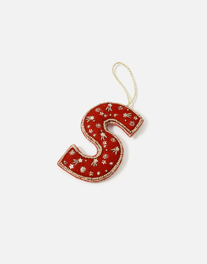 Embellished Initial Hanging Decoration, Red (RED), large