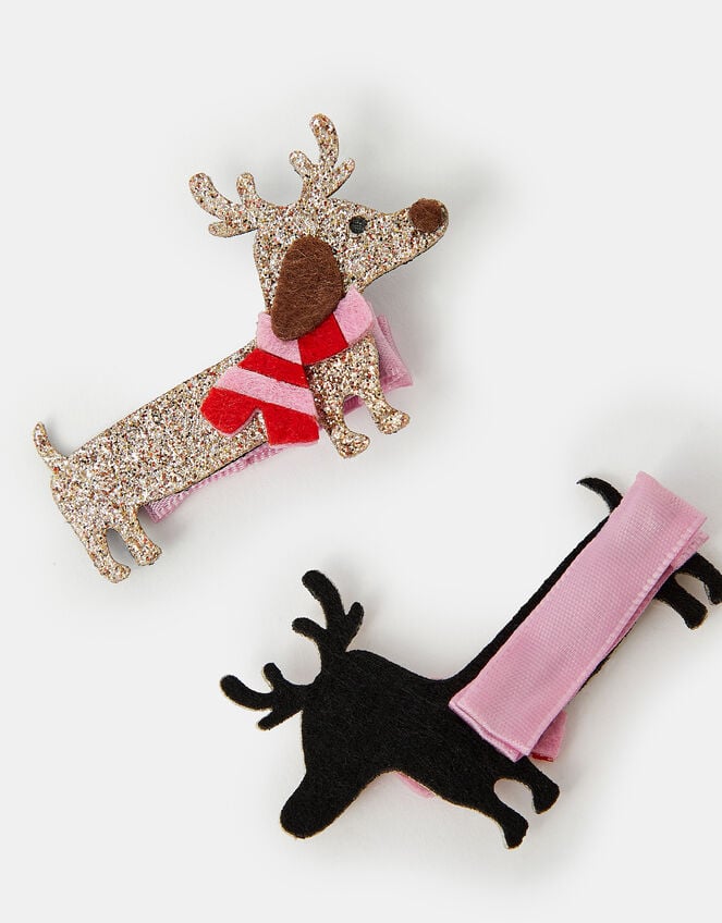 2-Pack Girls Christmas Sausage Dog Hair Clips, , large