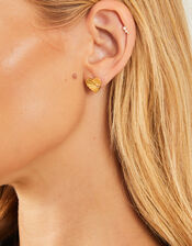 14ct Gold-Plated Ray Heart Stud Earrings, , large