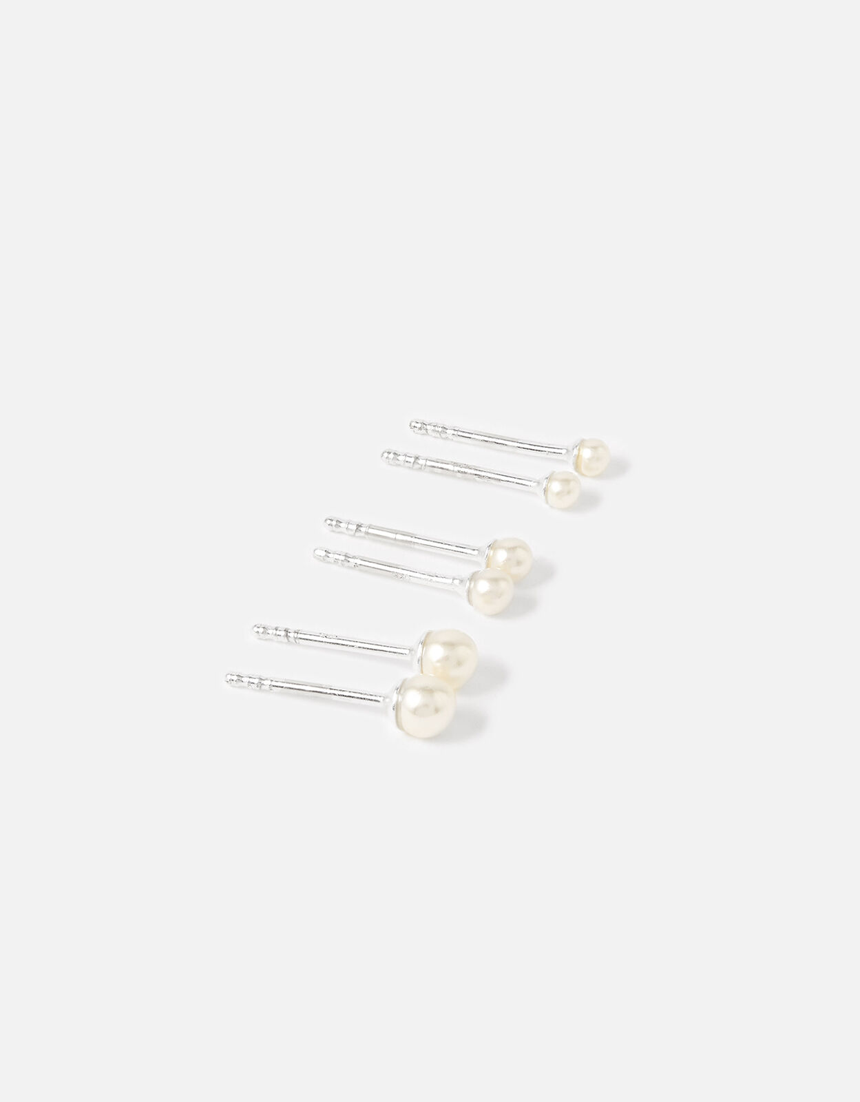 Sterling Silver Pearl Earrings Set of 3 