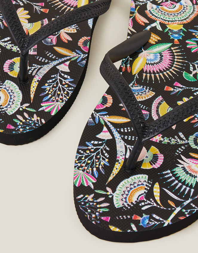 Paisley Print Flip Flops, Black (BLACK), large