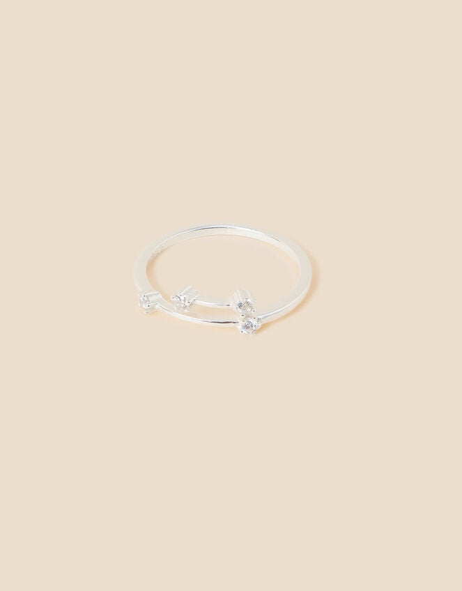 Recycled Sterling Silver Sparkly Constellation Aries Ring, White (ST CRYSTAL), large