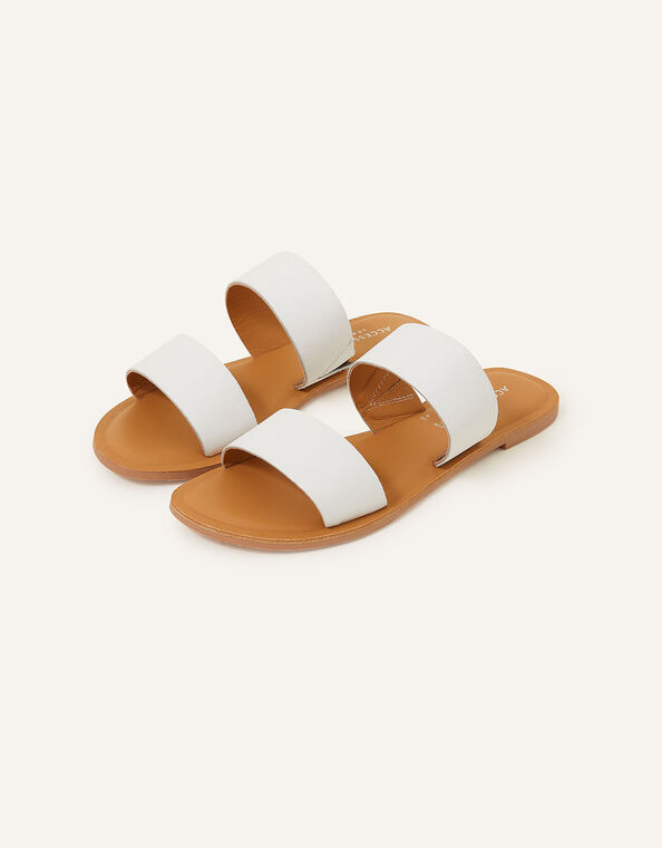 Leather Double Strap Sliders, White (WHITE), large