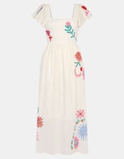 Floral Embroidered Midi Dress, Cream (CREAM), large