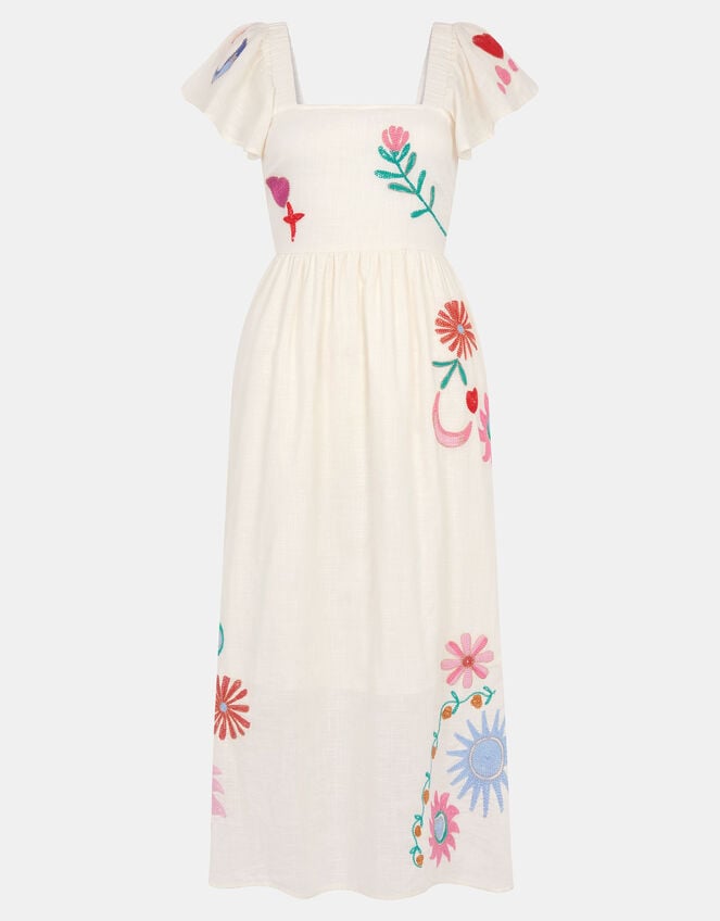 Floral Embroidered Midi Dress, Cream (CREAM), large