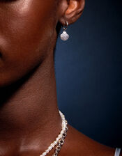 Sterling Silver-Plated Shell Hoops, , large