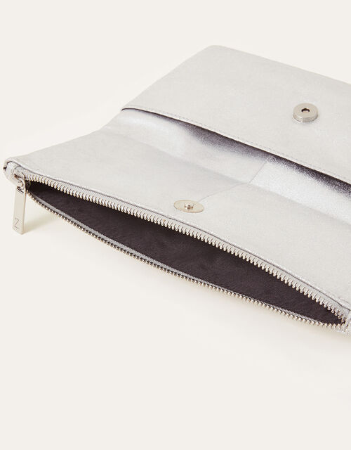 Carley Leather Clutch Bag, Silver (SILVER), large