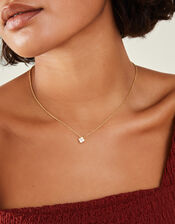 14ct Gold-Plated Diamante Flower Pendant Necklace, , large