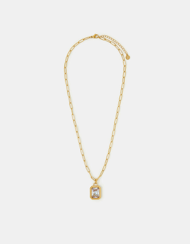 Stainless Steel Rectangle Stone Pendant Necklace, , large