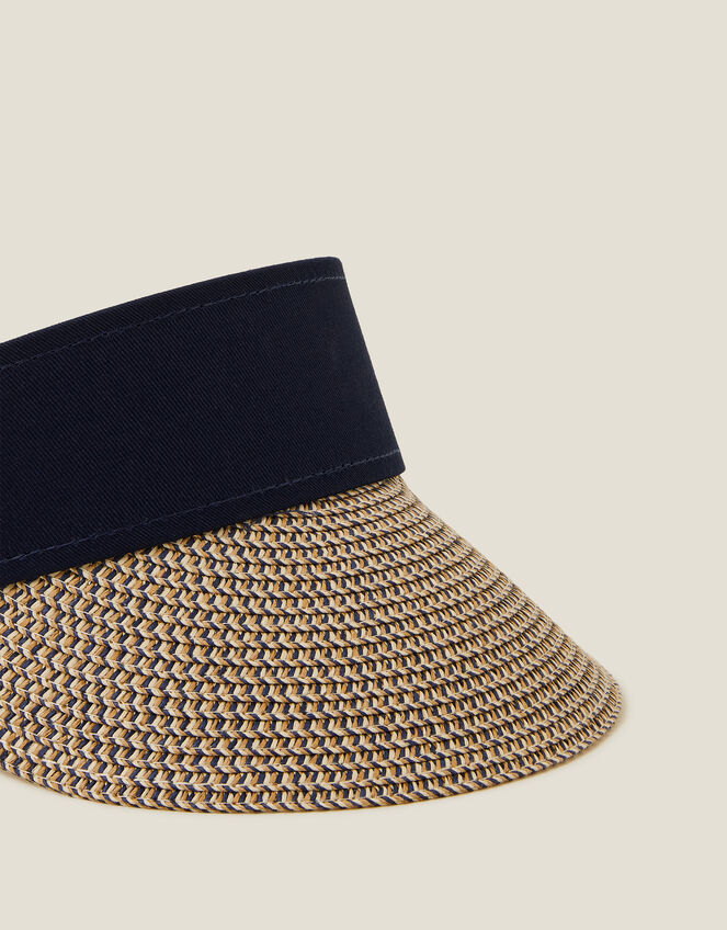 Straw Sun Visor Navy, , large