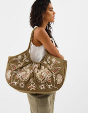 Oversized Floral Embroidered Shoulder Bag, , large