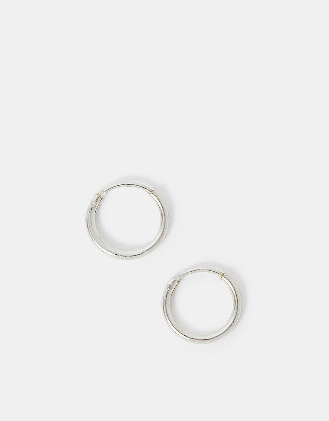 Sterling Silver Simple Huggie Hoops, , large