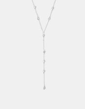 Sterling Silver-Plated Diamanté Lariat Necklace, , large