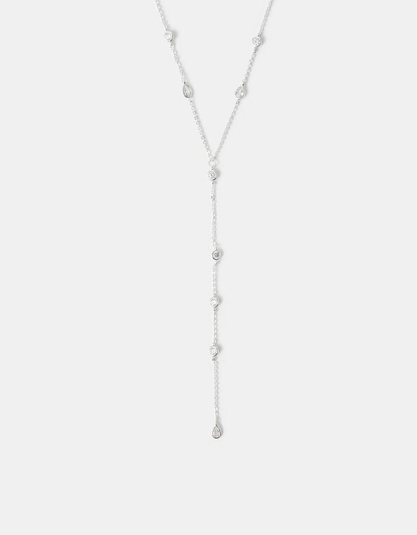 Sterling Silver-Plated Diamanté Lariat Necklace, , large