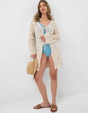 Crochet Tie Front Kaftan, Natural (NATURAL), large