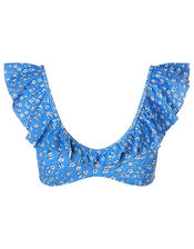 Floral Frill Triangle Bikini Top, Blue (BLUE), large