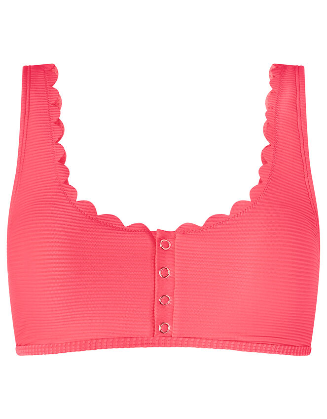 Button Front Bikini Top with Scalloped Edge, Pink (PINK), large