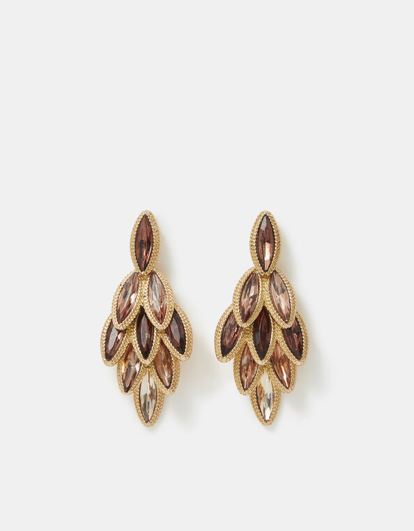 Ombr&eacute; Cascading Gemstone Feather Drop Earrings , , large