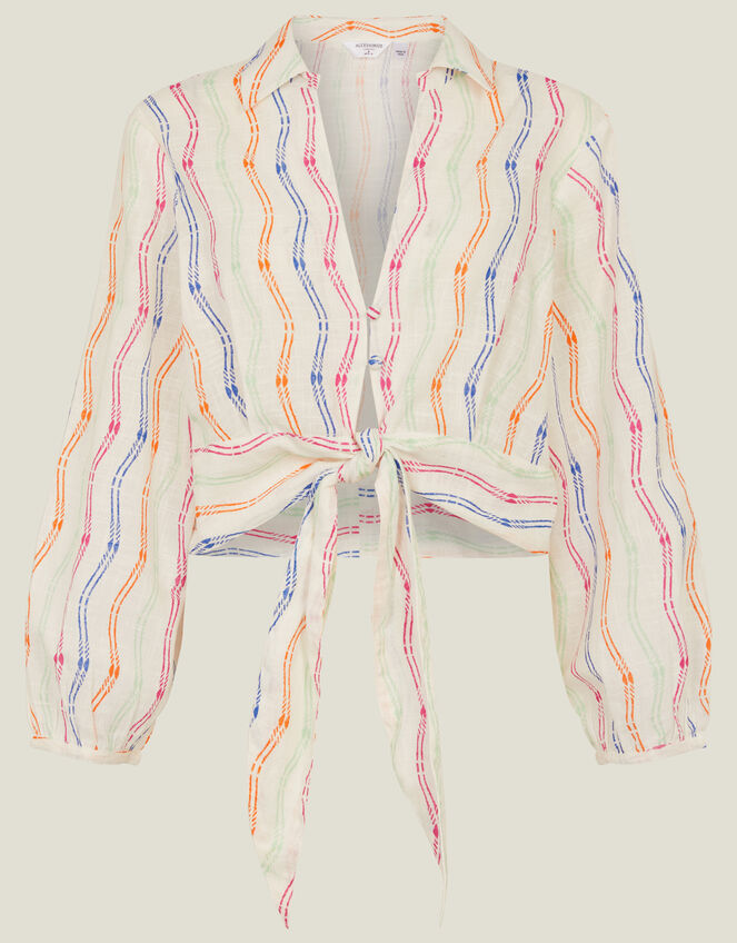 Stripe Tie Front Shirt, Multi (MULTI), large