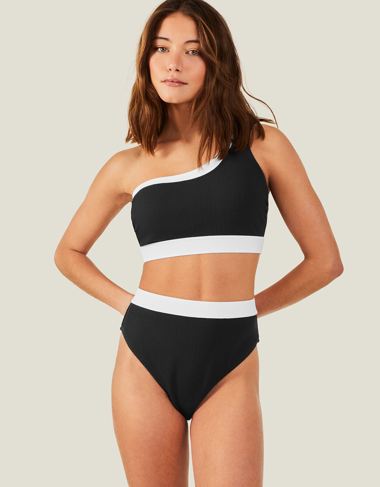 Textured One Shoulder Bikini Top Black Bikini tops Accessorize
