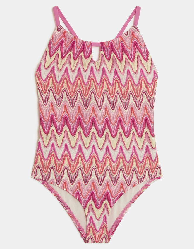 Girls Crochet Crossback Swimsuit, Multi (BRIGHTS MULTI), large