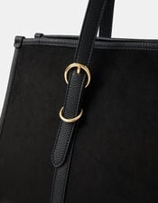 Buckle Strap Suedette Shoulder Bag, Black (BLACK), large