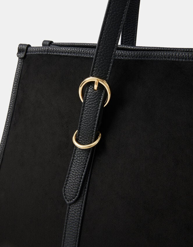 Buckle Strap Suedette Shoulder Bag, Black (BLACK), large