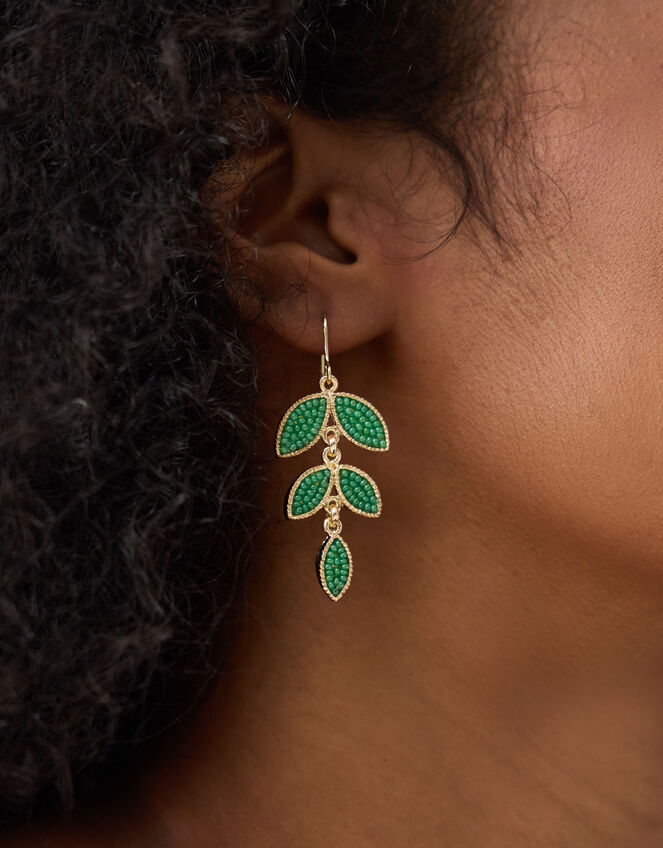Beaded Leaf Drop Earrings, , large