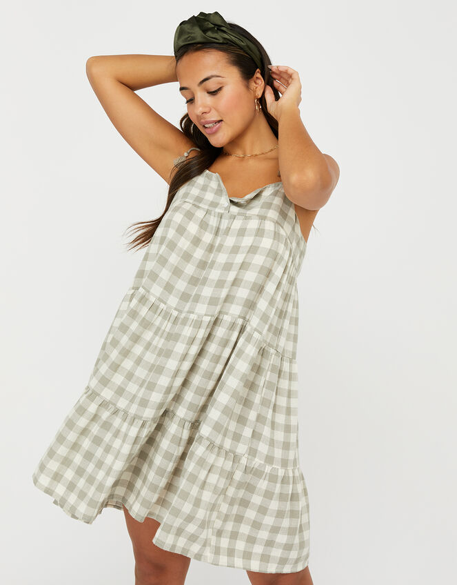 Gingham Strappy Sun Dress, Green (GREEN), large